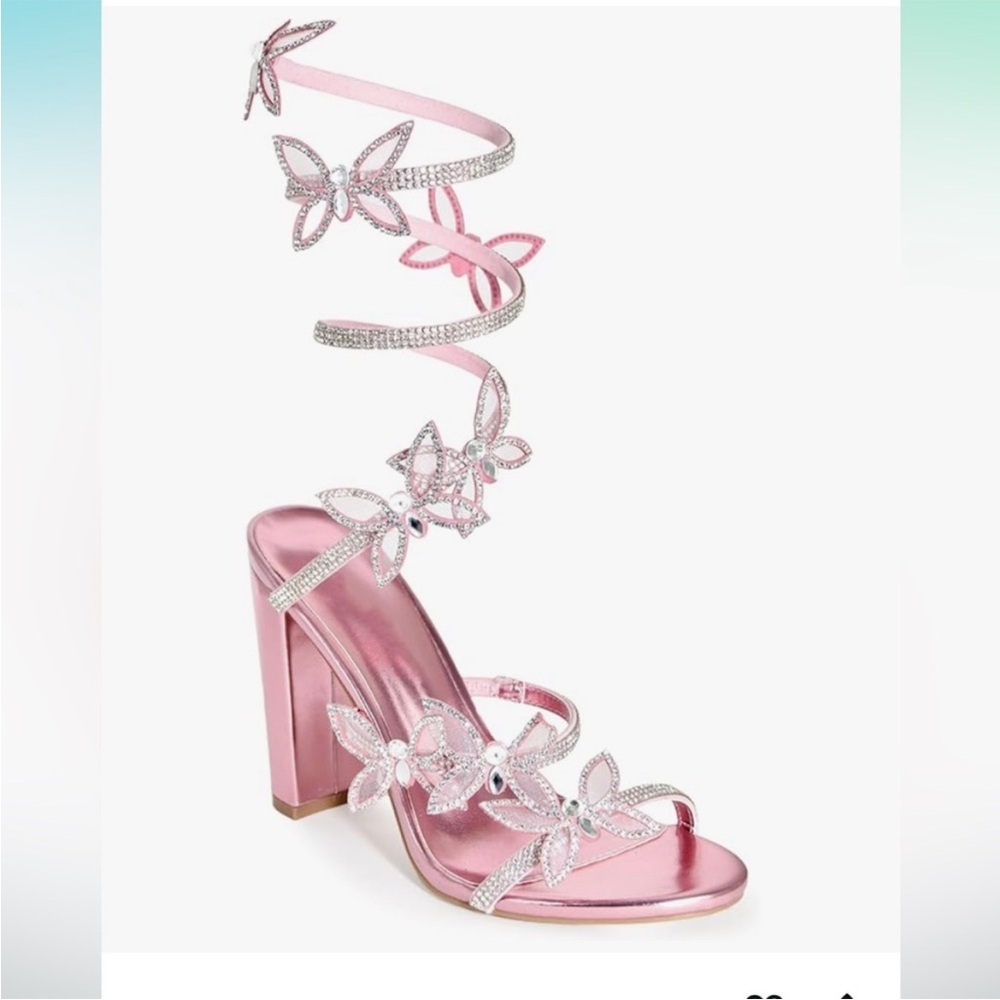 Elegant Pink Butterfly Spiral Women's Heels 7